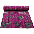 thumbnail image 3 of Yuvancrafts Indian Animal And Floral Print Kantha Quilt Kantha Throw Cotton Quilt Twin Size Handmade Quilt Bed Cover, 3 of 3