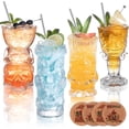 thumbnail image 1 of Juego de 4 vasos Tiki transparentes exóticos de cóctel tropical con pajitas y posavasos estilo hawaiano para Mai Tai Zombie y Pia Colada, 1 of 7
