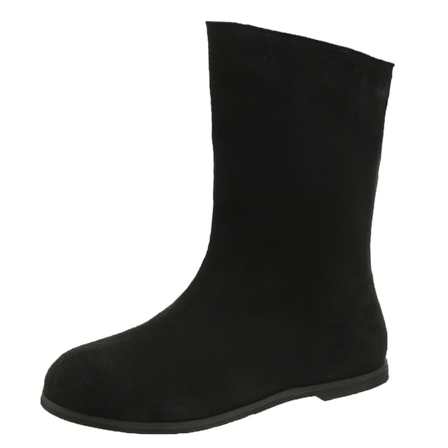 Bmisegm Bottes Courtes Rétro Noires à Talon Bas pour Femmes Nouvelles Bottes Simples Printemps et Automne Bout Rond Semelle Plate Bottes Élastiques Bottes Slim Chaussures Bottes pour Femmes Noires 8