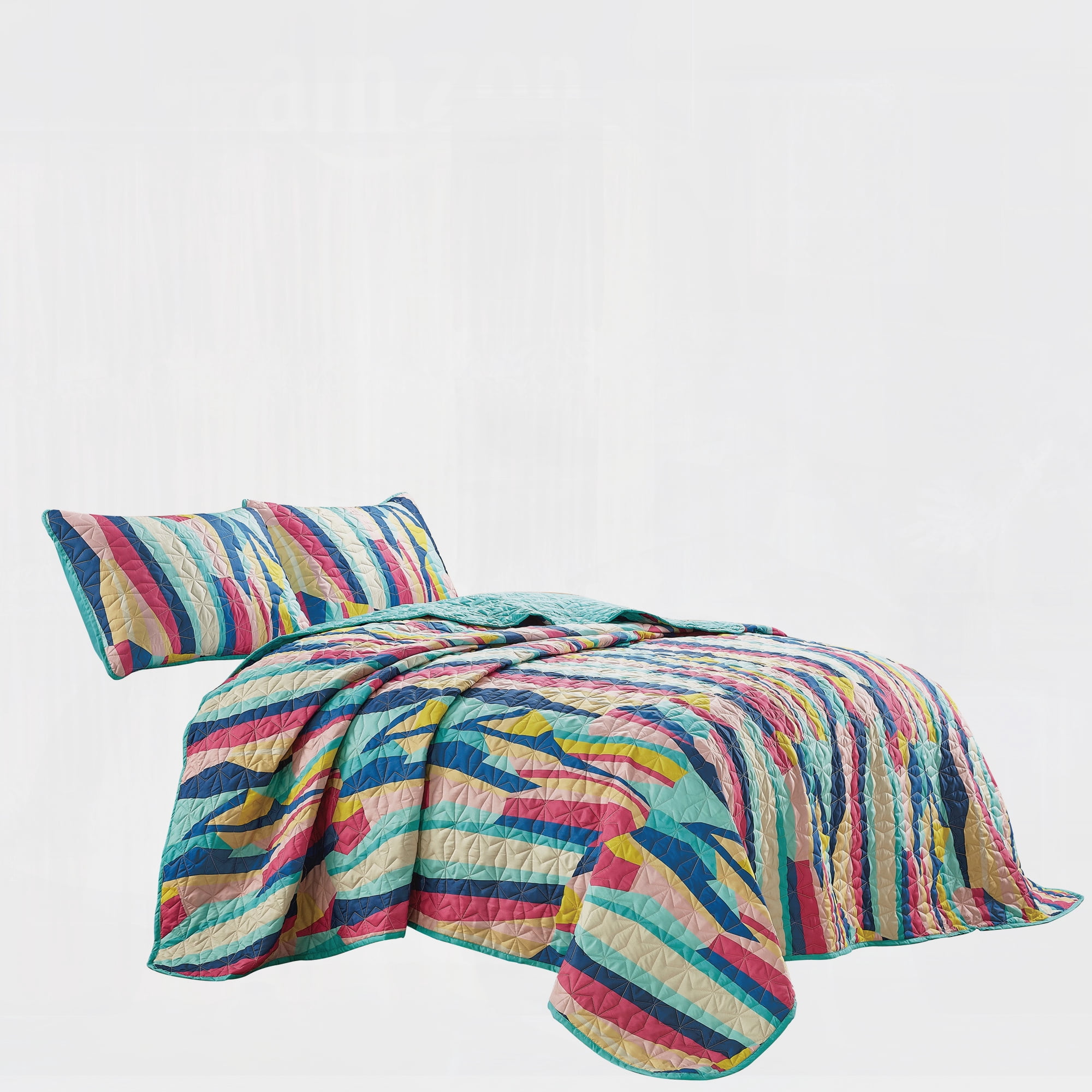 Rainbow Geometric Multi-Color 3 Piece Reversible Bedspread Set,Queen