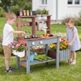 thumbnail image 2 of Gymax Outdoor Wooden Mud Kitchen Set Play Kitchen w/ Running Water Faucet Tank Brown & Blue, 2 of 10