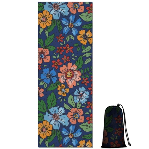 Pioneer Flower Floral Print Pattern Hot Yoga Mat Towel Non Slip for Hot Yoga - Quick-Drying Yoga Mat Cover with 4 Corner Pockets with Travel Bag - Hot Yoga Towel Non Slip 70"x26"