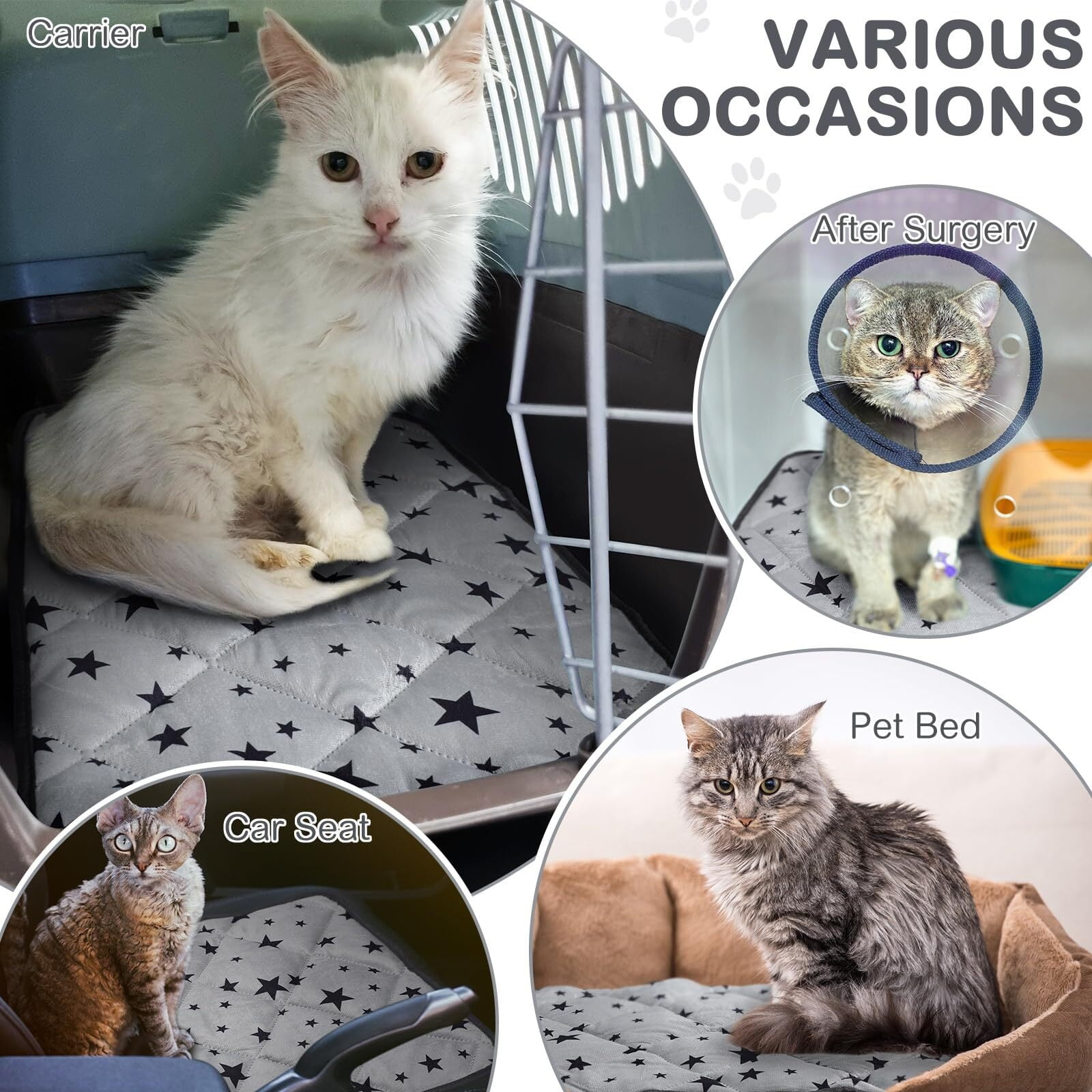 4 Pack Self Warming Cat Bed Self Heating Cat Mat Star Pattern Soft Dog Crate Pad Thermal Pet Bed Mat Anti Slip Kennel Mat Washable Dog Cat Warming Bed for Outdoor Indoor Pet (18 x 24 Inch)