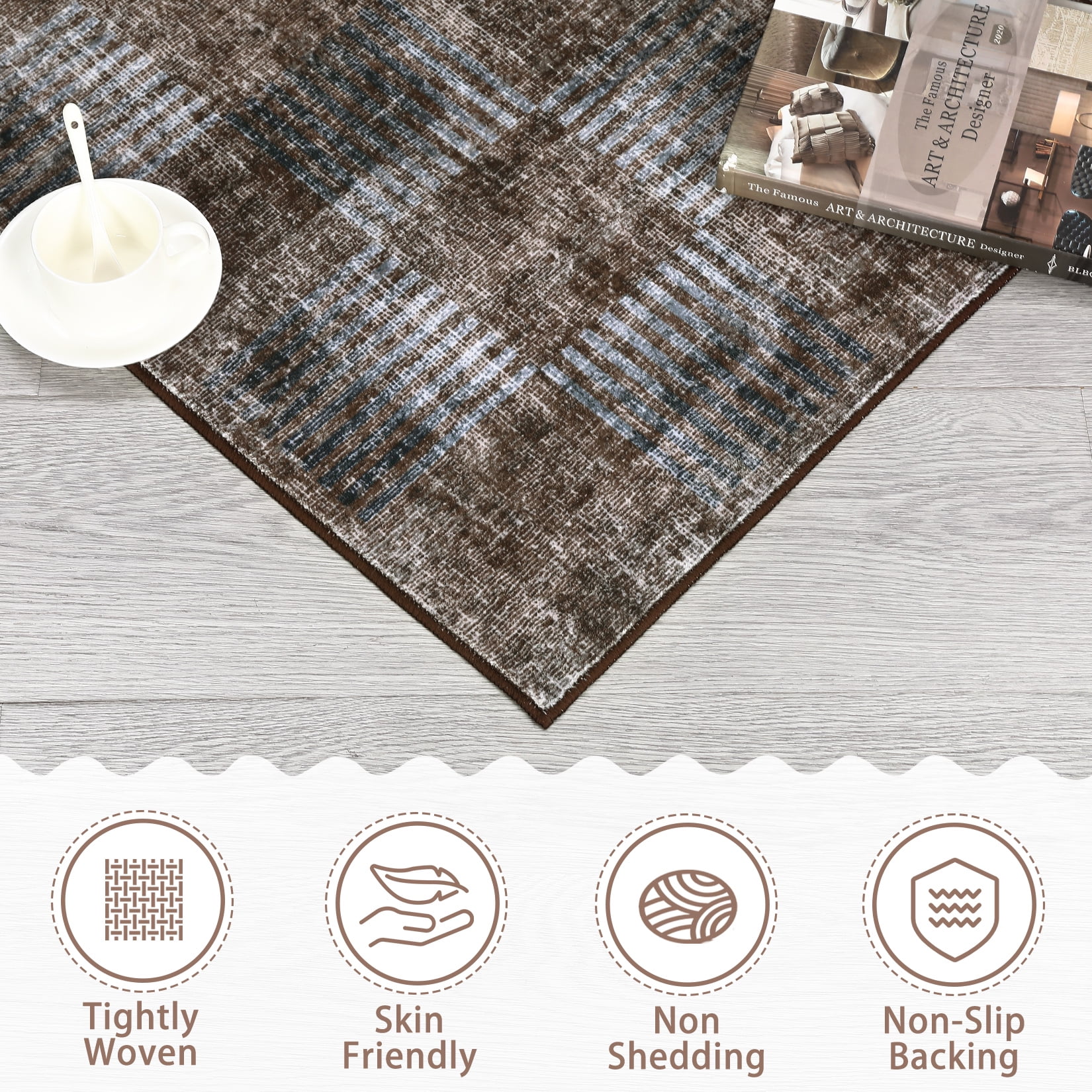 Tzou Modern Washable Area Rugs 8'x10' for Living Room, Soft Plaid Carpets Non-Slip, for Dining Room Bedroom