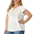 thumbnail image 1 of Women's Plus Size Blouse Ruffle Sleeve Lace Trim Tie Neck Peasant Top White 4X, 1 of 7