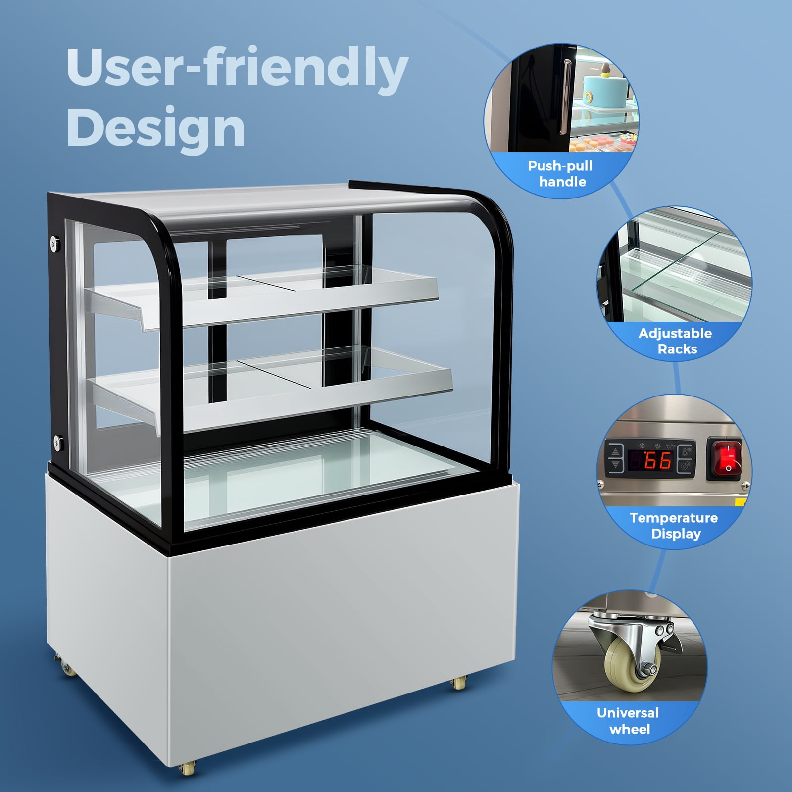 NSF 36" Curved Glass Bakery Display Refrigerator – 10.4 Cu. Ft. Commercial Cake Showcase with LED Lighting