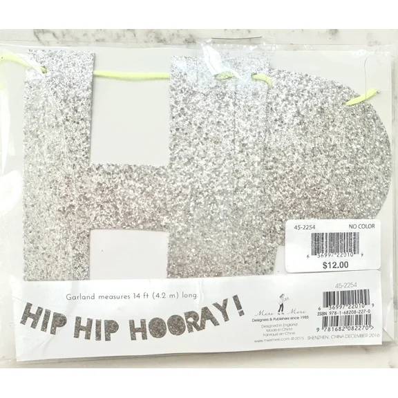 Bogo Hip Hip Hooray Silver Glitter Garland Birthday Party Celebration Meri Meri