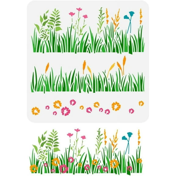Layering Grasses Painting Stencil 11.8x11.8inch Reusable Wild Flower Drawing Template DIY Art Grass Pattern Decoration Stencil for Painting on Wood Wall Fabric Furniture