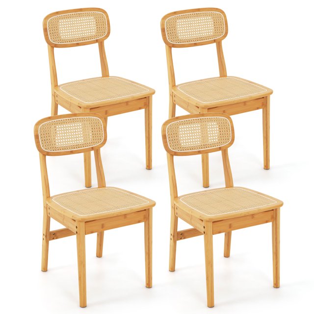 Gymax Chaises de Salle à Manger en Rotin, Chaises de Cuisine pour Salle à Manger, Naturel, Ensemble de 2