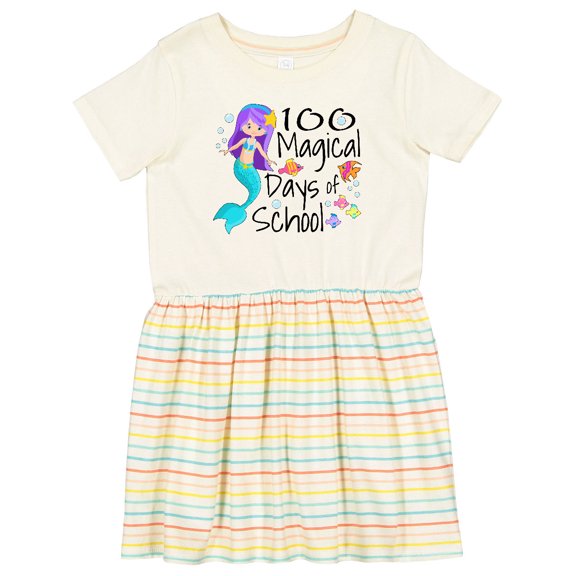 Inktastic 100 Magical Days of School with Blue Mermaid and Fish Girls Toddler Dress