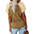 thumbnail image 2 of Langwyqu Womens Henley V Neck Raglan Short Sleeve Color Block T Shirts, 2 of 3
