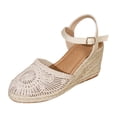 thumbnail image 4 of Rokment Bohemian Crochet Wedges Dress Sandals for Women Bride Wedding Beach Summer Handmade Closed Toe Espadrilles Chunky High Heel Casual Spring Dressy Sandals Beige Size 6, 4 of 5