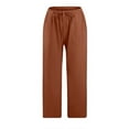 thumbnail image 4 of Pzocapte Women's Tapered Pants Linen Drawstring Back Elastic Waist Ankle Length Pants Peace Maker - Pants for Women - Cotton-Blend Fabric - Lightweight and Woven Construction Women's Cottlinen Summ, 4 of 6