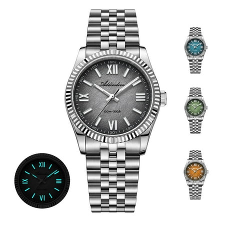 ADDIESDIVE 36mm Men's Classic Watch, Analog Quartz with Sapphire Crystal & 100m Water Resistance, Japanese VH31 Sweep Second & BGW9 Luminous, Stainless Steel, AD2512