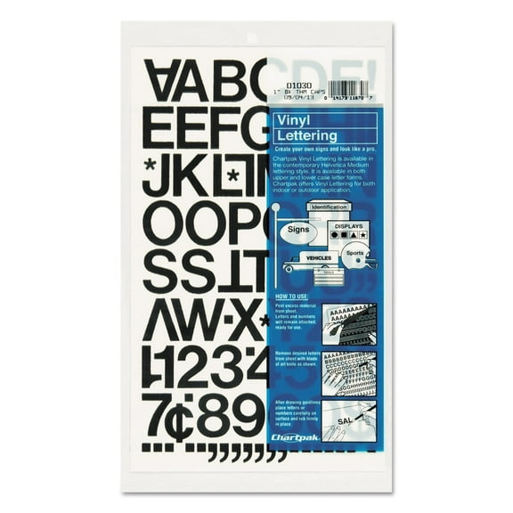 Chartpak, CHA01030, Vinyl Helvetica Style Letters/Numbers, 88 / Pack, Black