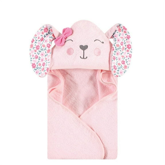 Hudson Baby Infant Girl Cotton Animal Face Hooded Towel, Floral Bunny, One Size