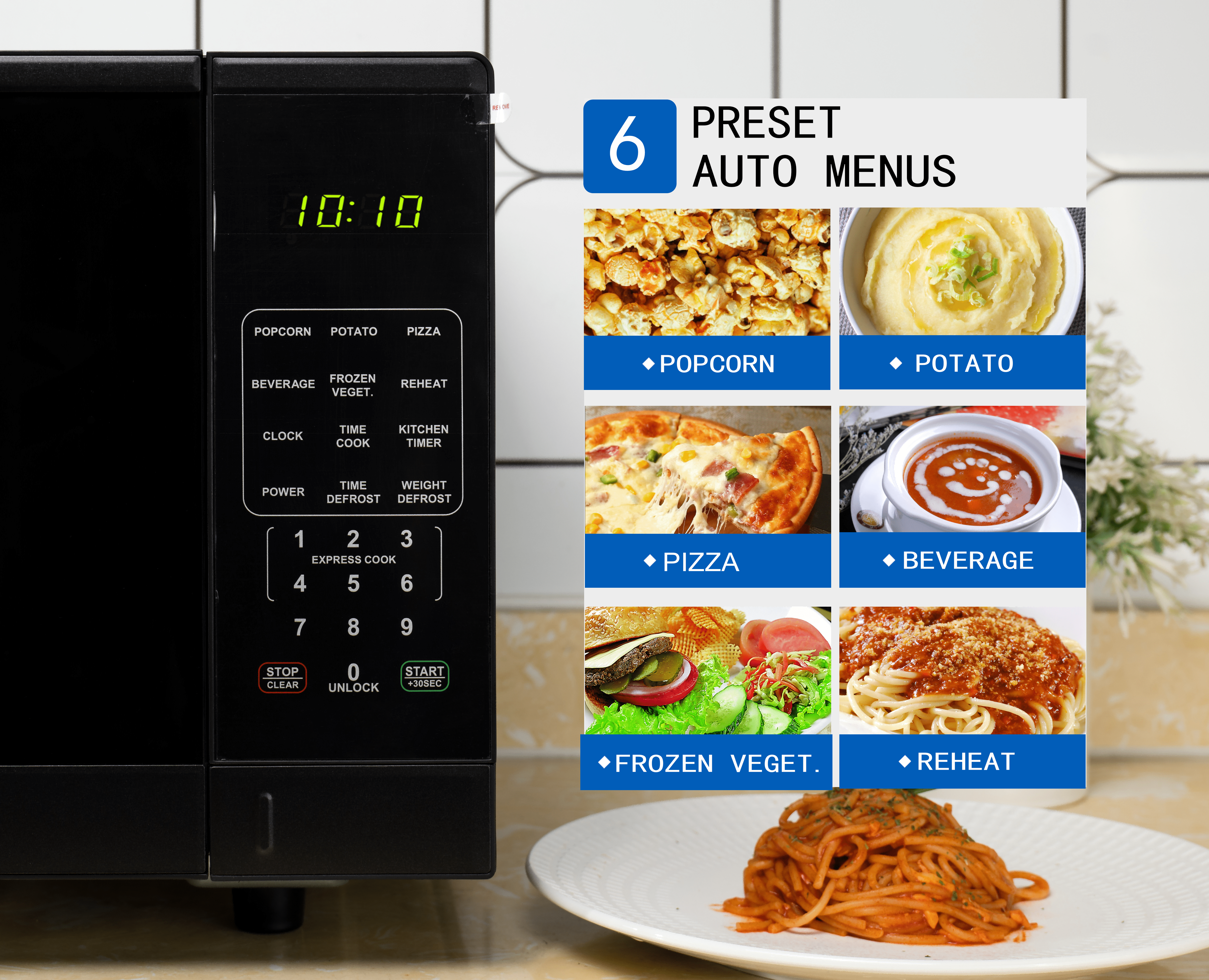 Mainstays 1.1 Cu Ft Flatbed Countertop Microwave Oven, 1000 W, Black