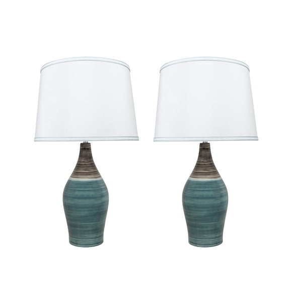 Aspen Creative 40185-12, 27-1/2" High Transitional Ceramic Table Lamp, Brown & Blue and Hardback Empire Shaped Lamp Shade in White, 15-1/2" Wide, 2 Pack