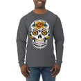 thumbnail image 1 of Wild Bobby Day Of The Dead Sugar Skull Pop Culture Men Long Sleeve Shirt, Charcoal, Large, 1 of 5