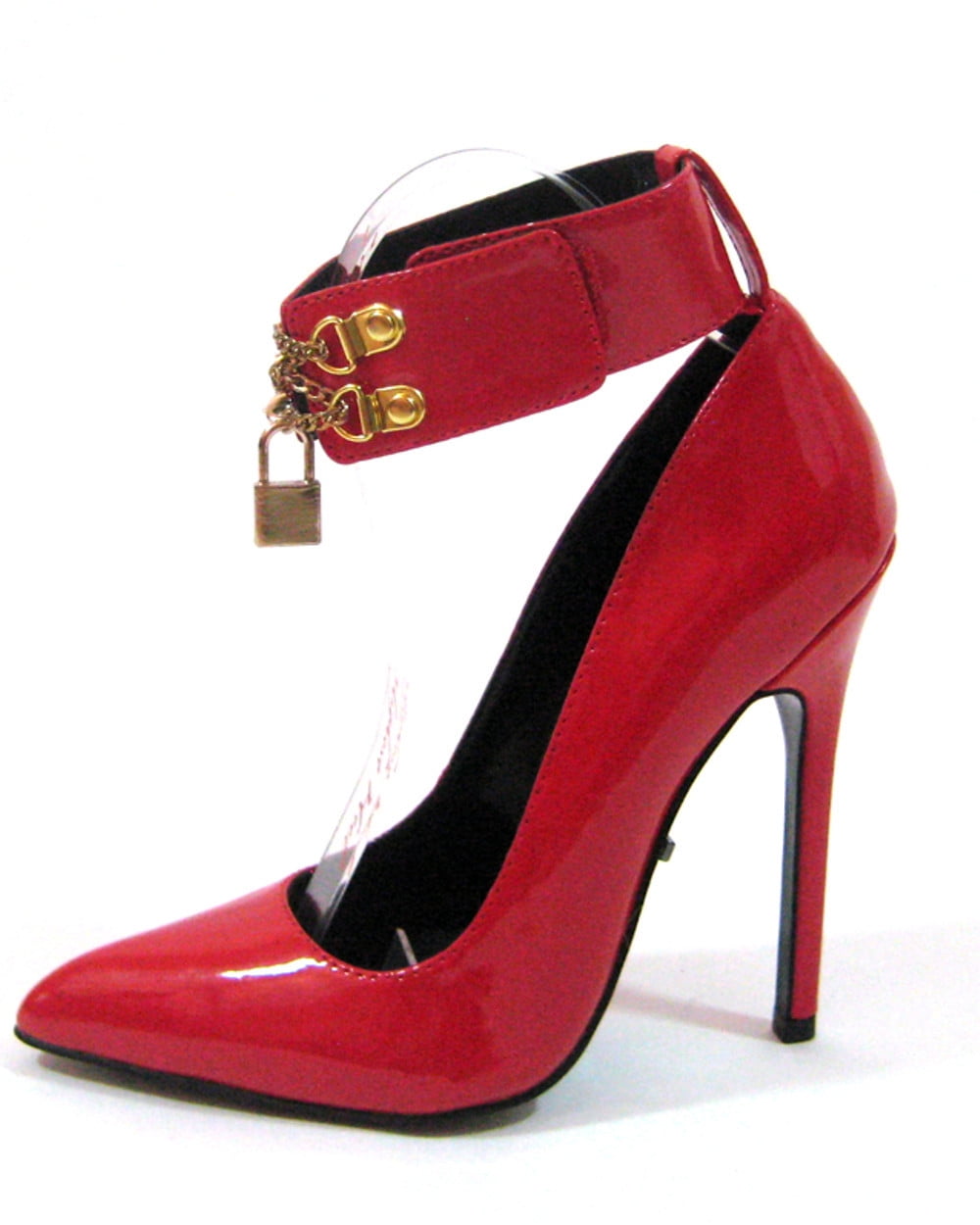 Highest Heel Womens 5" Pump W/Ankle Cuff Pad Lock Red Patent PU Shoes