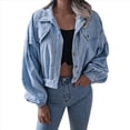 thumbnail image 1 of Chaqueta Corta de para Mujer, Otoño/Invierno, Informal, de Larga, con Botones, y Azul Denim L, 1 of 10
