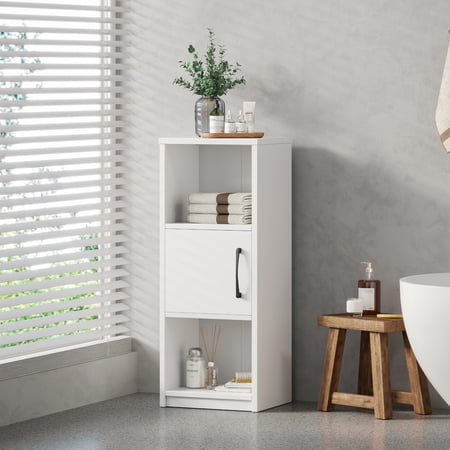 MAINSTAYS ARDENT 3 TIER STORAGE TOWER WITH DOOR AND OPEN SHELVES IN WHITE