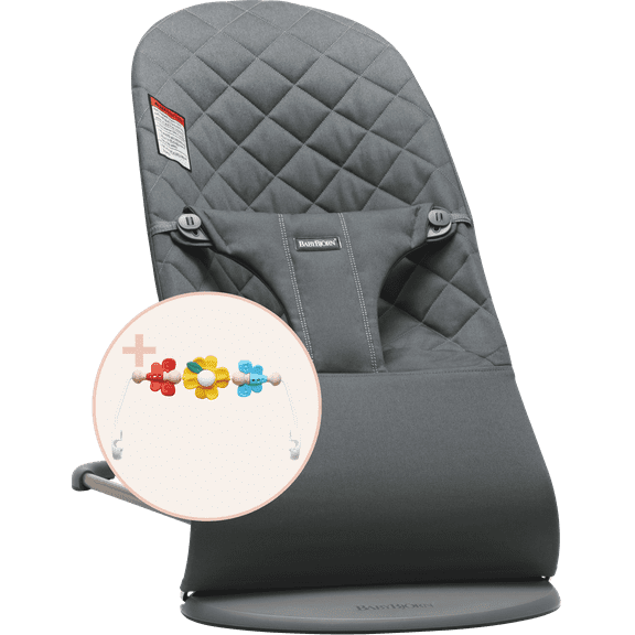 BabyBjorn Bouncer Bliss, Anthracite Cotton Flying Friends Bundle