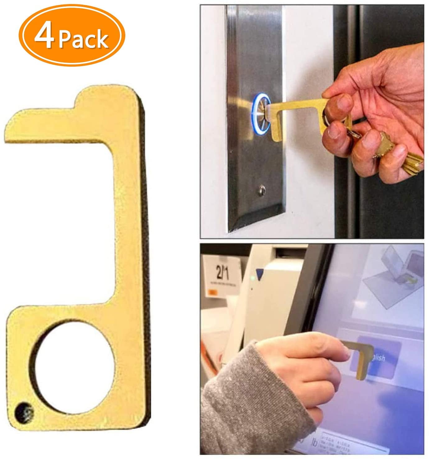 4pc//Silver sakd 2pcs EDC Door Opener Stylus Closer Tool Door Handle Opening Loop Hook Hand Stick No Touch Keep Hands Clean Multi-Purpose Protection