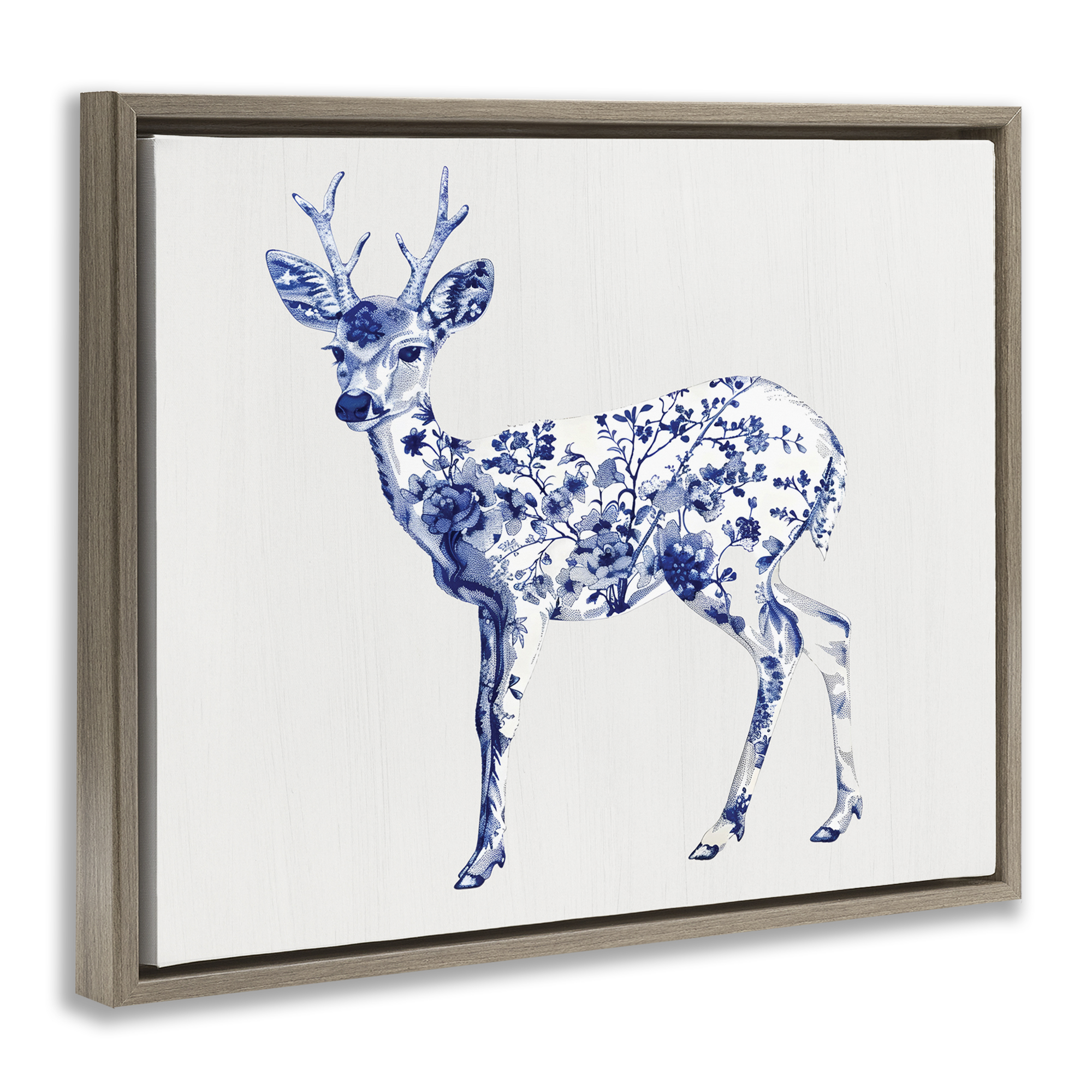 Graceful Toile Deer Brown Framed Floater Canvas Wall Art, design by Lettered and Lined