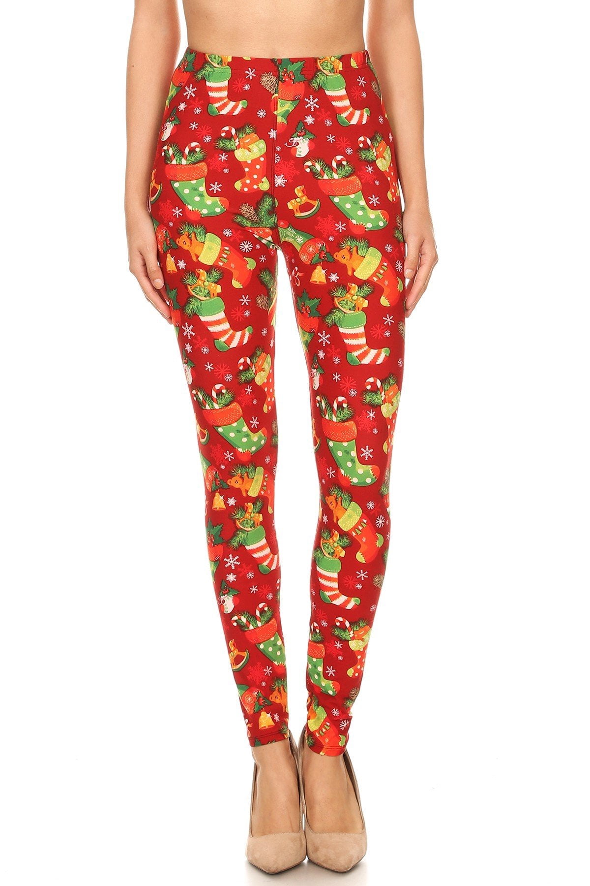 Women's Brushed Christmas Ankle Length Seasonal Printed Leggings S A F