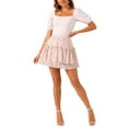 thumbnail image 2 of INSPIRE CHIC Women's Tiered Ruffle Floral Print Elastic Waist Chiffon Mini Skirt Beige Pink S, 2 of 5