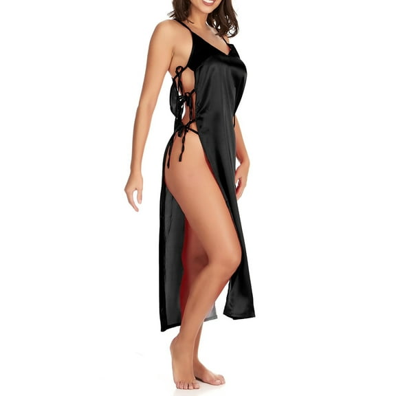 Just Sexy Lingerie Women's Sexy Satin Long Nightgown with Side Ties