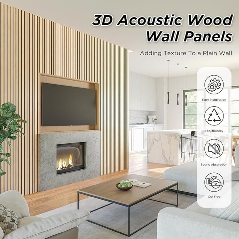 Easy4Home 94.5" x 23.62" Acoustic Wood Slat Wall Panels Soundproof Wooden Wall Panels 1 Pack, White Oak