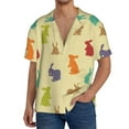 thumbnail image 3 of Vsdgher Colorful Rabbit Print Men's Wrinkle Free Untucked Cuban Shirt Business Casual Button Down Shirts Short Sleeve Shirt, 3 of 7