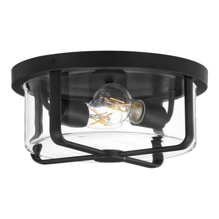 

Greta 12 in. 2-Light Matte Black Transitional Outdoor Flush Mount Ceiling Light with Clear Glass Shade