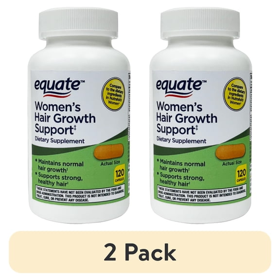 (2 pack) Equate Women's Hair Growth Support Dietary Supplement, 120 Capsules - Promotes Normal Hair Growth and Strong Hair.
