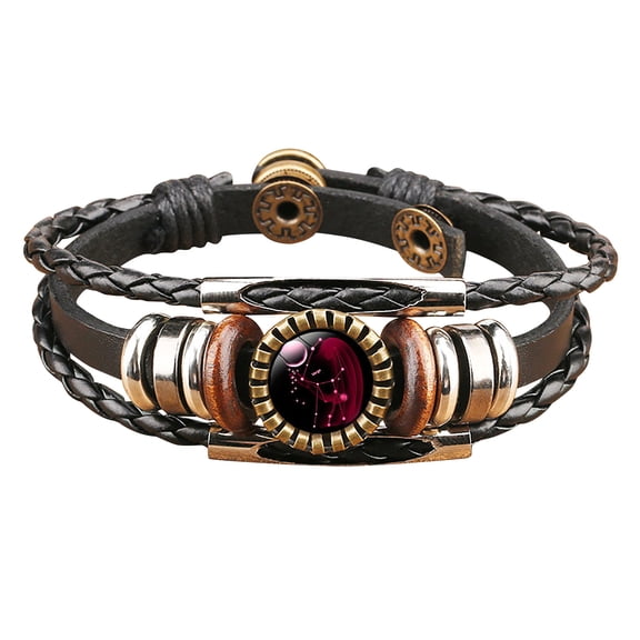 1 Piece Zodiac Charm Bracelet Leather Rope & Punk Chain Cuff for Women Men Budget-Friendly Valentine’s Day Birthday Gift Fashion Hand Jewelry Accessory Adjustable Horoscope Bracelet