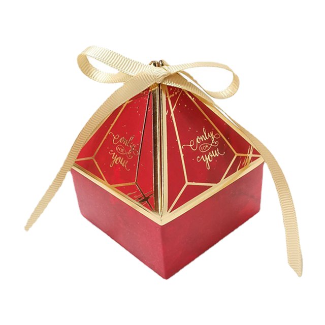 50Pcs Candy Box with Ribbon Container Paper Chocolate Cookie Box For Women Packaging Boxes Party Baby Shower Favor Decorations Supplies Red L