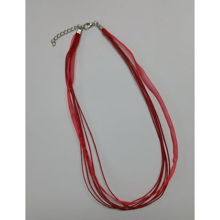 5319 Wax Ribbon - 3 Necklaces - 7 Strand Red Organza Ribbon 16