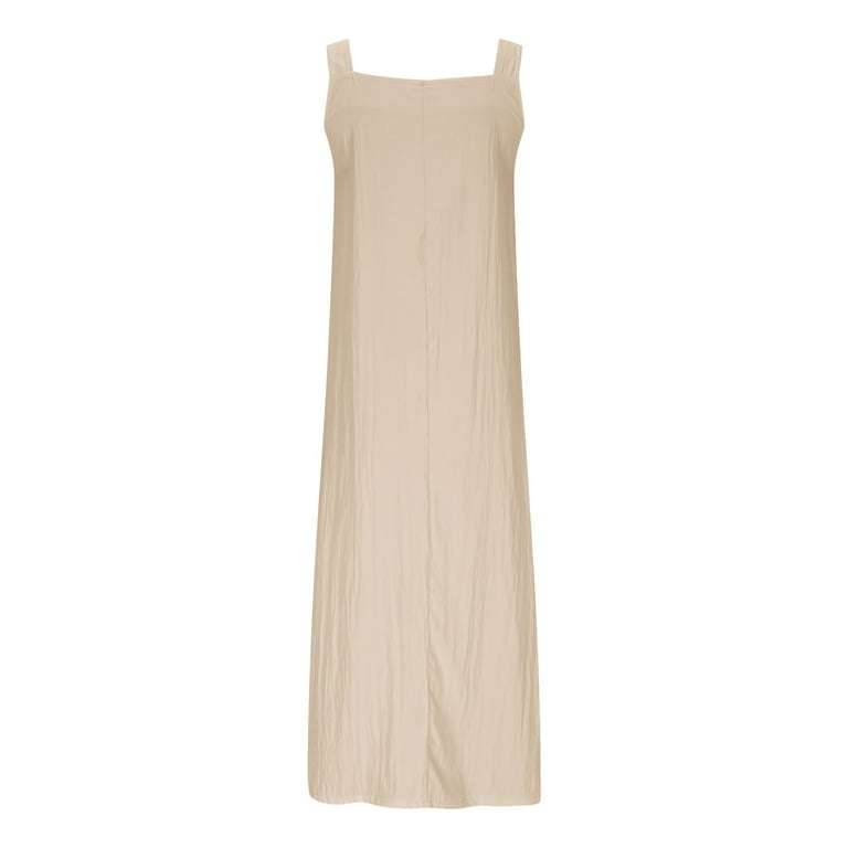 Khaki Dress for Ladies Square Neck Faux Linen Maxi Long Midi Beach Formal  Date Night Evening Holiday Casual Hawaiian Dress Homecoming Dresses Womens  XXL - Walmart.com