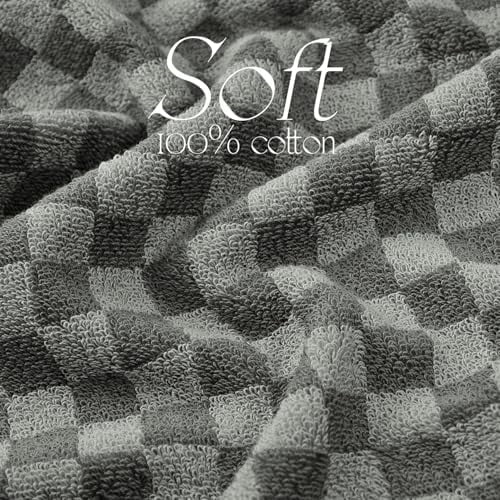 Soft Hand Towels 4 Pack, Grey Checkered Face Towel Set for Bathroom Kitchen, Decorative Quick Dry Towel 13x29 Inches
