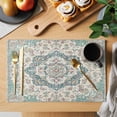 thumbnail image 2 of Beige Teal Boho Placemats Set of 4, Medieval Vintage Ethnic Floral Abstract Placemats for Dining Table, Place Mats for Kitchen Tabletop, Waterproof Wipeable Dining Table Mats Set, 2 of 9