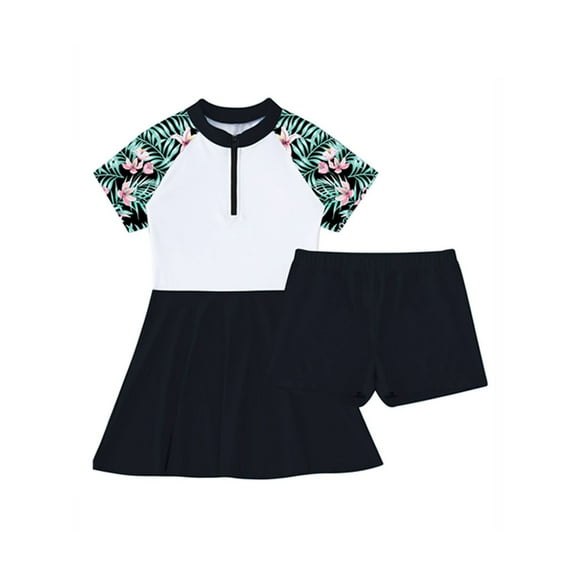 ZDHoor Girls 2 Pcs Short Sleeve Rashguard Shirts with Swim Skirts Swimsuit Bathing Suit Beachwear Summer Lily Pink 6