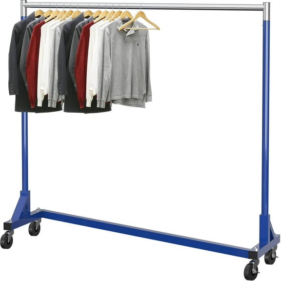 Industrial Grade Z-Base Garment Rack, 500lb Load with 62 Inches Extra Long Bar, Blue