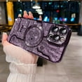 thumbnail image 2 of for iPhone 13 Pro Max Phone Case Glitter, Compatible with Magsafe Magnetic Cases, Transparent Luxurly Plated Sparkly Design, Soft Shockproof Camera Lens Protective Back Cover, Purple, 2 of 12