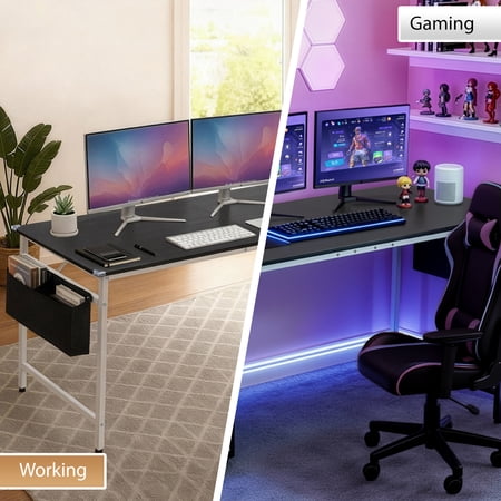 KTAXON 63″ WOOD COMPUTER DESK PC LAPTOP TABLE WORKSTATION STUDY HOME OFFICE FURNITURE, BLACK