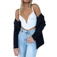 thumbnail image 2 of SAYOO Mujeres Casual Tank Tops, Sin Mangas Sin Espalda Color Sólido Cuello En V Irregular Sling Crop Tops SAYOO  Moda, 2 of 5