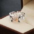 thumbnail image 6 of Womens Two Tone Flower Ring Copper Plated Rose Gold Ring with Gold Plated Gemstone Inlay Flower Design Ring Birthday Gift for Her Fashion Jewelry, 6 of 6