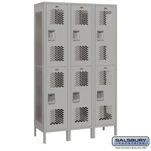 15 in. Double Tier Vented Metal Locker - Unassembled, Gray - 6 ft. x 3 x 18 in.