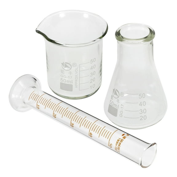 Toyvian Transparent Glass Chemistry Tool Kit with Measuring Beaker, Graduated Cylinder, and Flask for Precise Lab Work